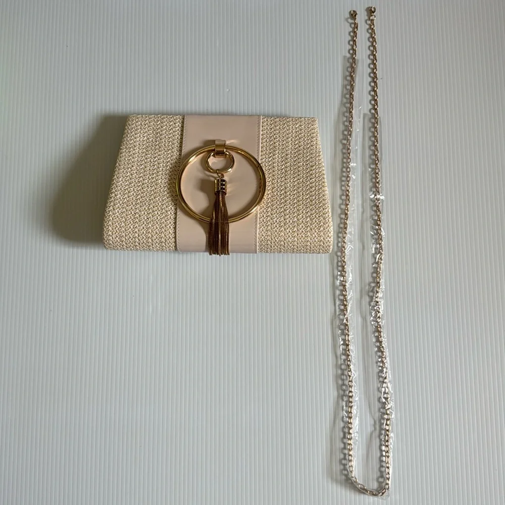 Cream and Gold Clutch with Tassel